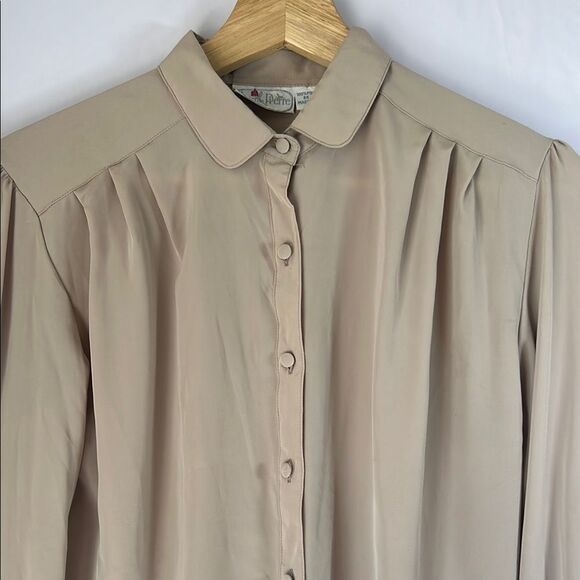 Vintage Jean de Pierre Tan Long Sleeve Pleated Blouse Size 10 NWT Deadstock 1980 - Picture 3 of 9